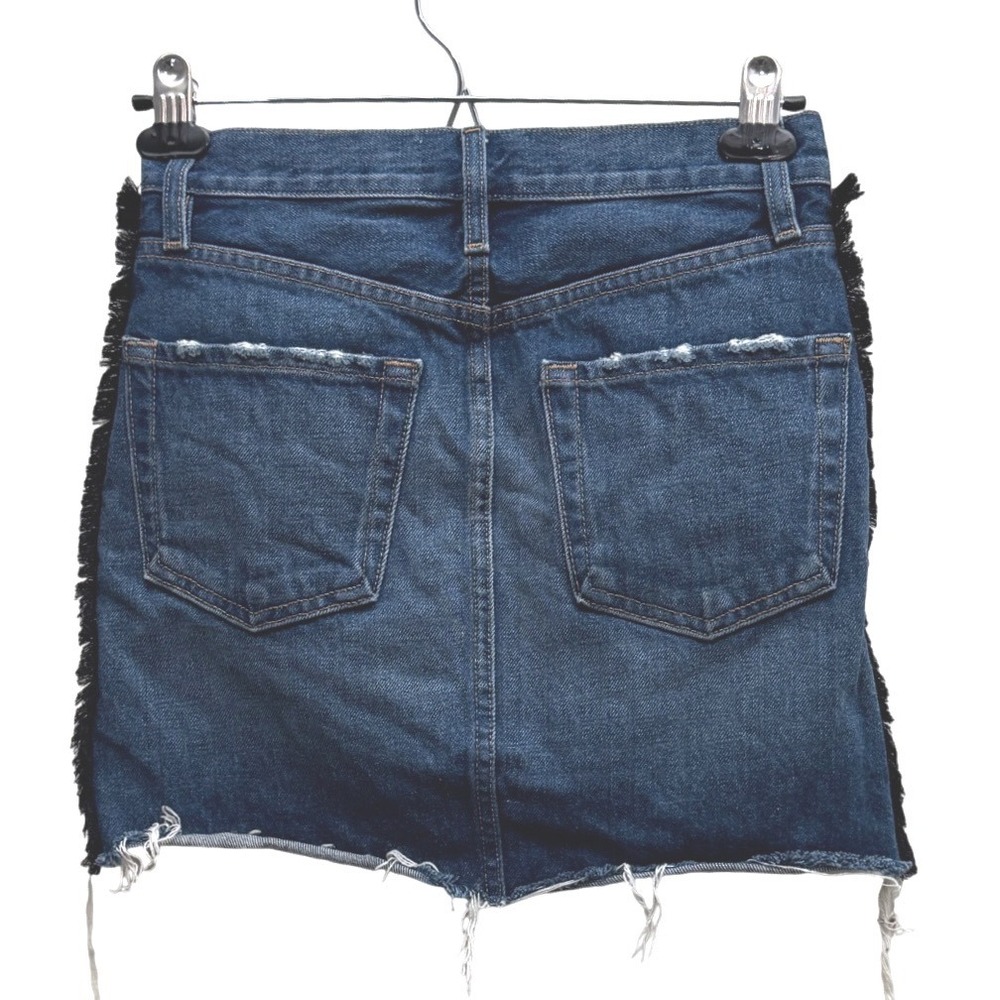 FRAME Denim Multi Tape Side Stripe Mini Skirt Blue Size 24 Raw‎ Hem Distressed - Picture 3 of 7